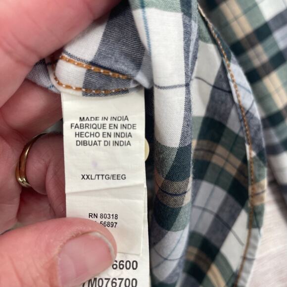 Lucky Brand Saturday Stretch Pearl Snap Plaid Shirt Men's Size XXL Blue/Green - Picture 8 of 11